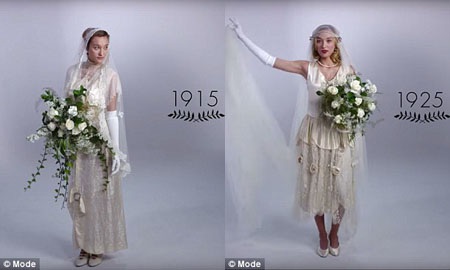 Bắt đầu từ thập niên 1910, váy cưới đã đặc trưng với ren, đăng ten và tóc bới cao. Một thập kỷ sau, độ dài của váy được rút ngắn lại, trước đây, vòng eo nằm khá cao thì giờ được hạ xuống thấp để nằm đúng thắt lưng.