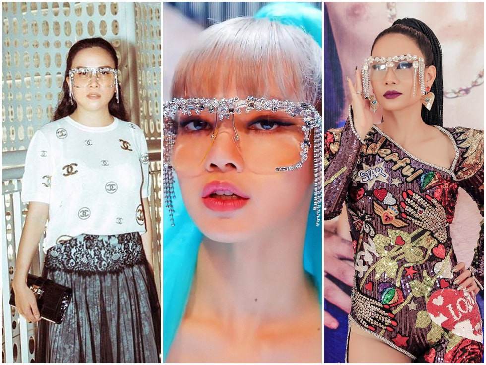 Mẫu mắt kính lạ mắt trở thành màn đụng độ của Lisa, Phượng Chanel và ca sĩ Thu Minh. Tuy nhiên màn lên đồ của nữ doanh nhân vẫn bị nhận xét không hay. (Ảnh: T.H)